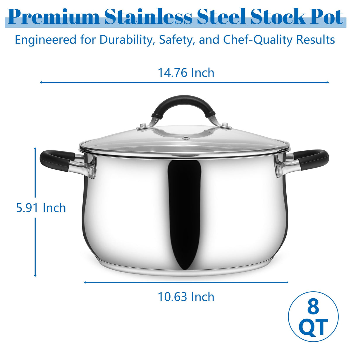 Stainless Steel 8 Quart Stock Pot with Glass Lid J88074