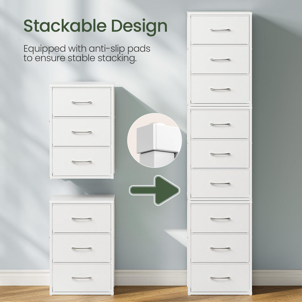 White 3 Drawer Fabric Storage Dresser with Wooden Top A8146