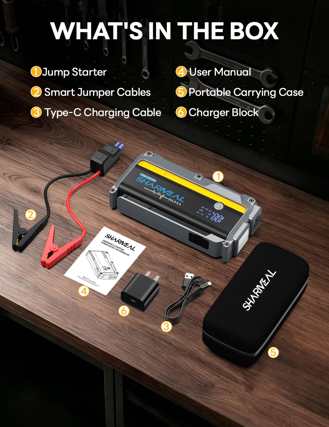12000mAh 12V Portable Jump Starter with Flashlight and Jumper Cable I277