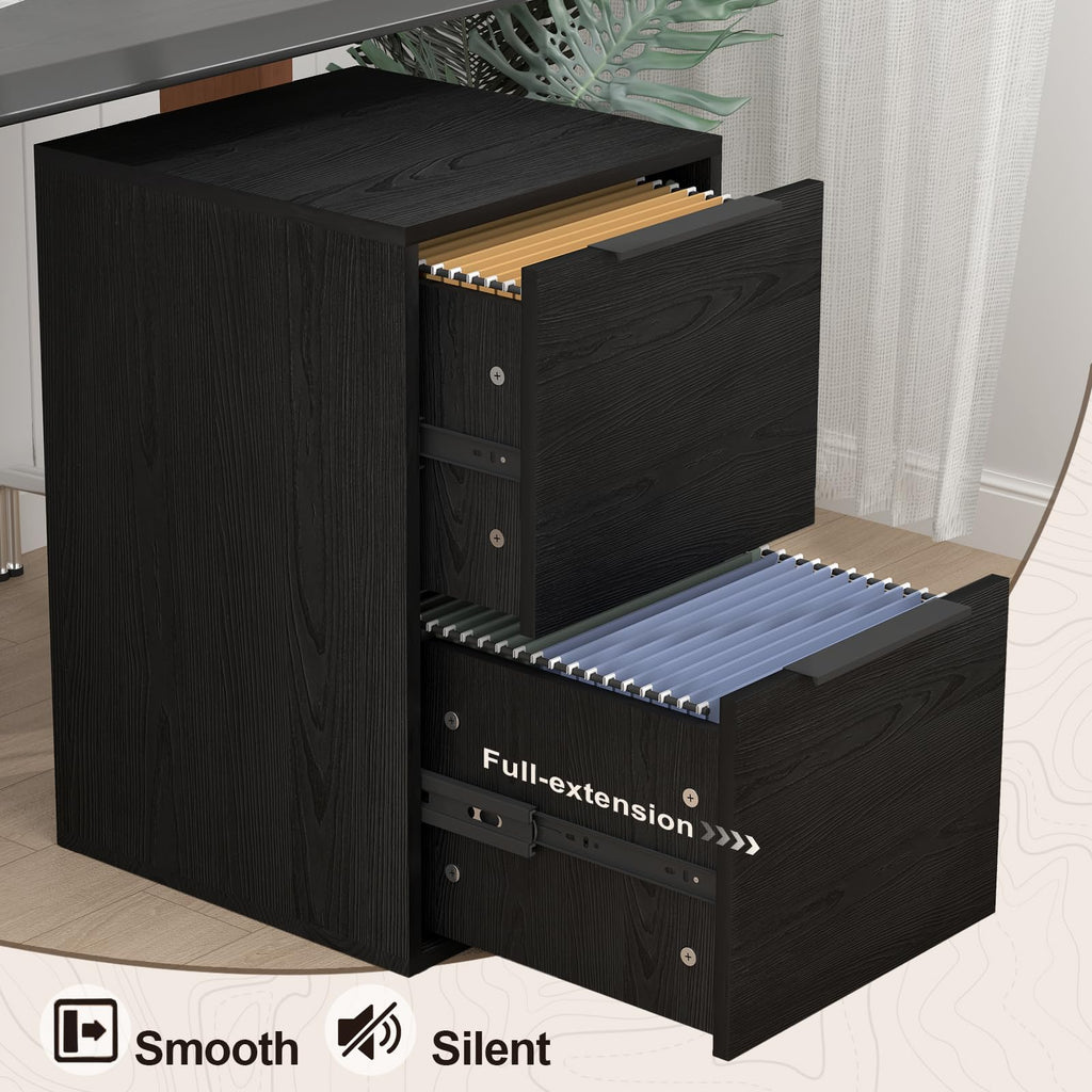 Black Two Drawer Wood File Cabinet J239081