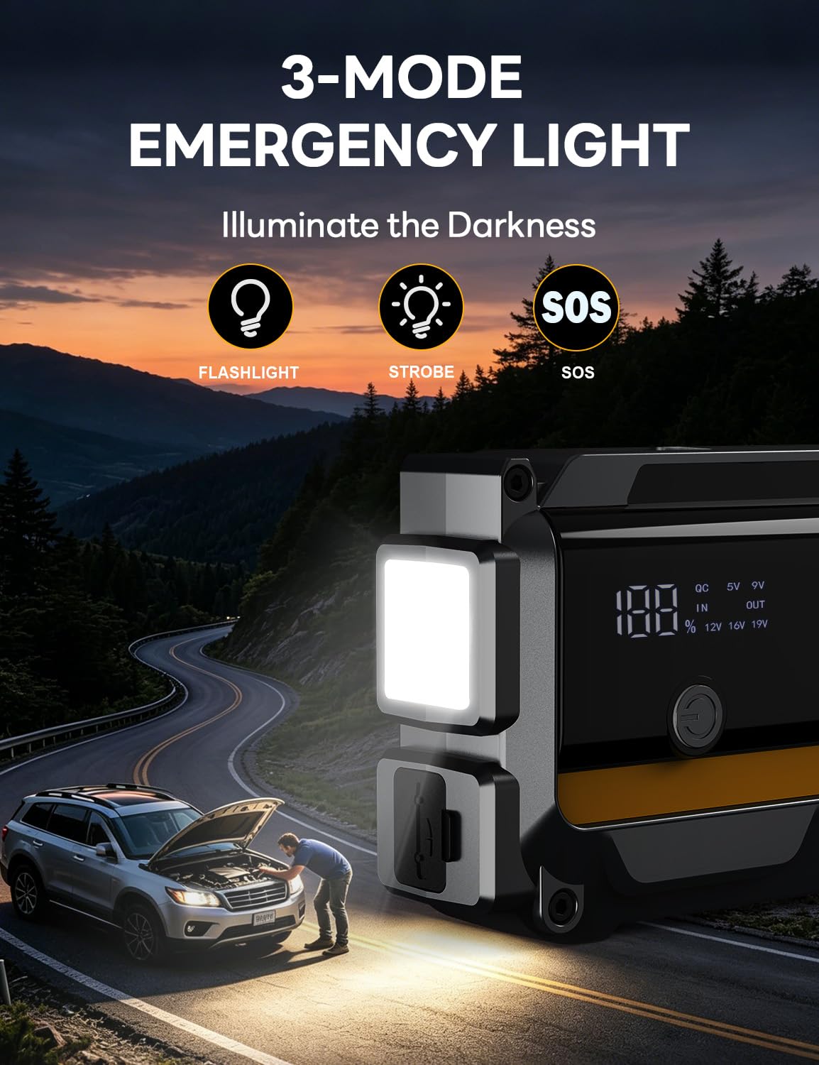 12000mAh 12V Portable Jump Starter with Flashlight and Jumper Cable I277