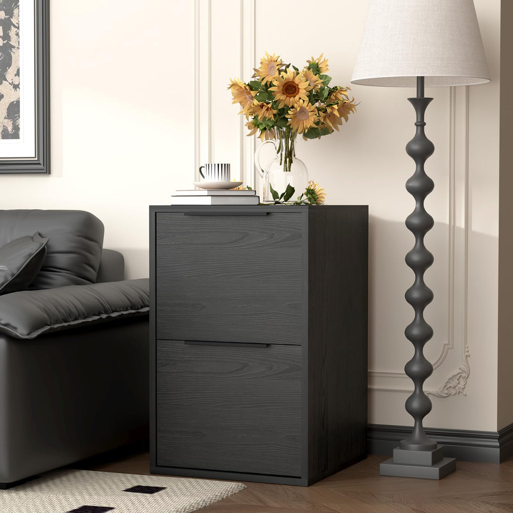 Black Two Drawer Wood File Cabinet J239081