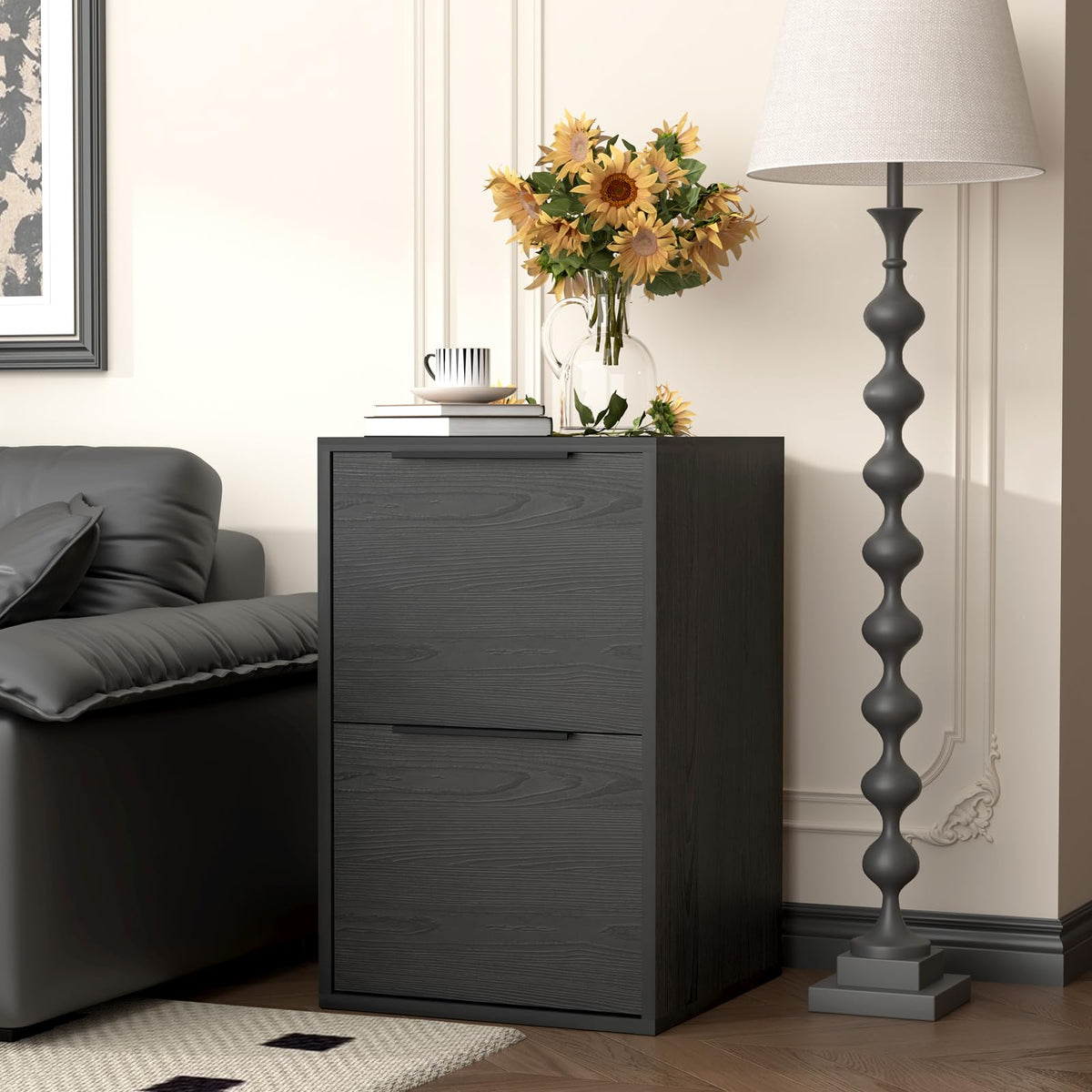 Black Two Drawer Wood File Cabinet J239081