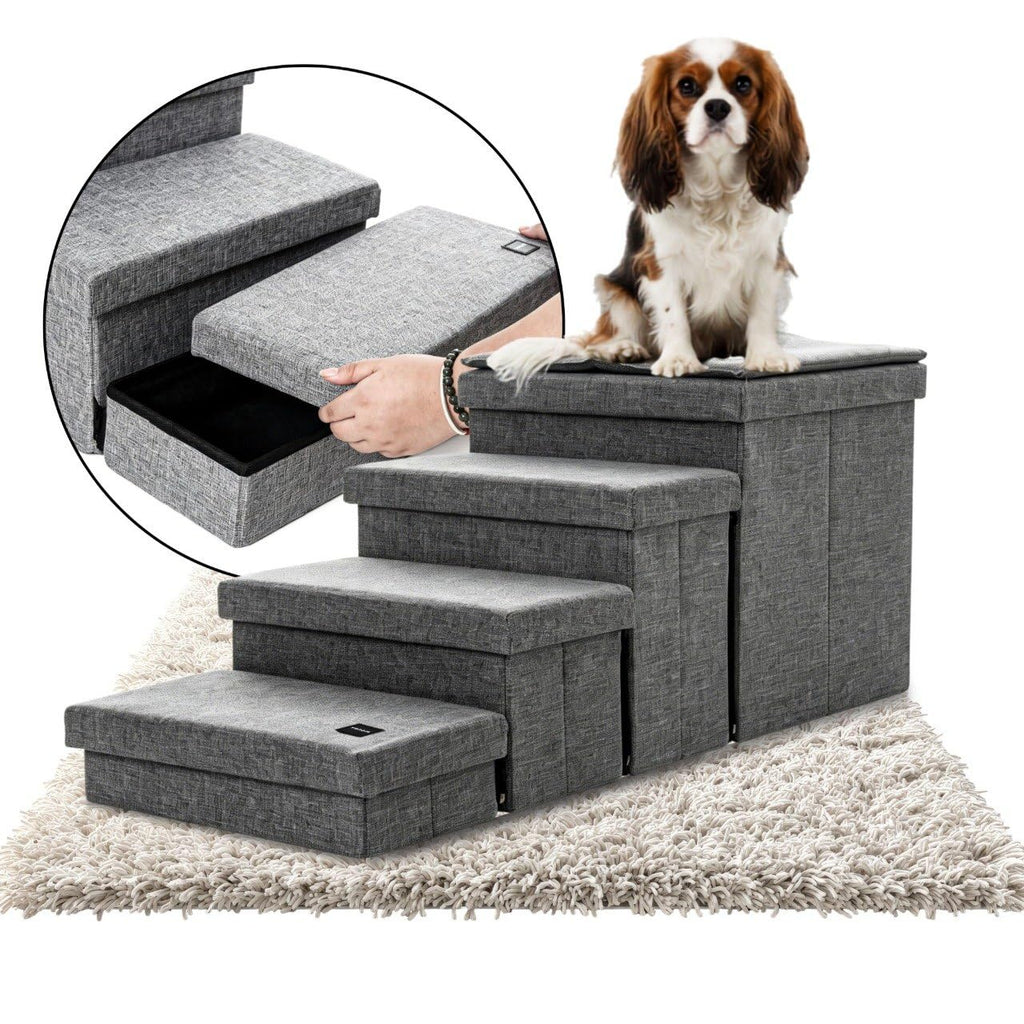 Foldable Grey 4 Steps Dog Stairs with Cushion B40574
