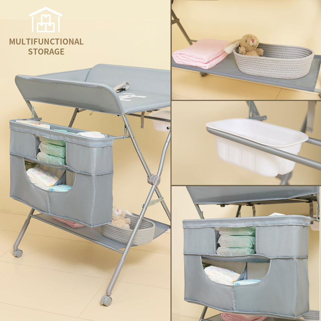 Foldable Baby Changing Table with Wheels M913