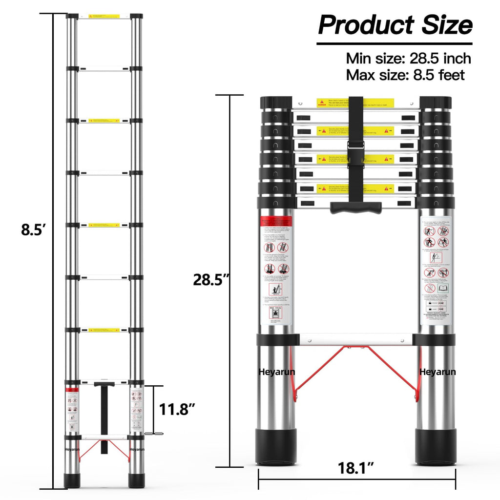 8.5 FT Aluminum Telescoping Ladder 330 lbs Capacity M126