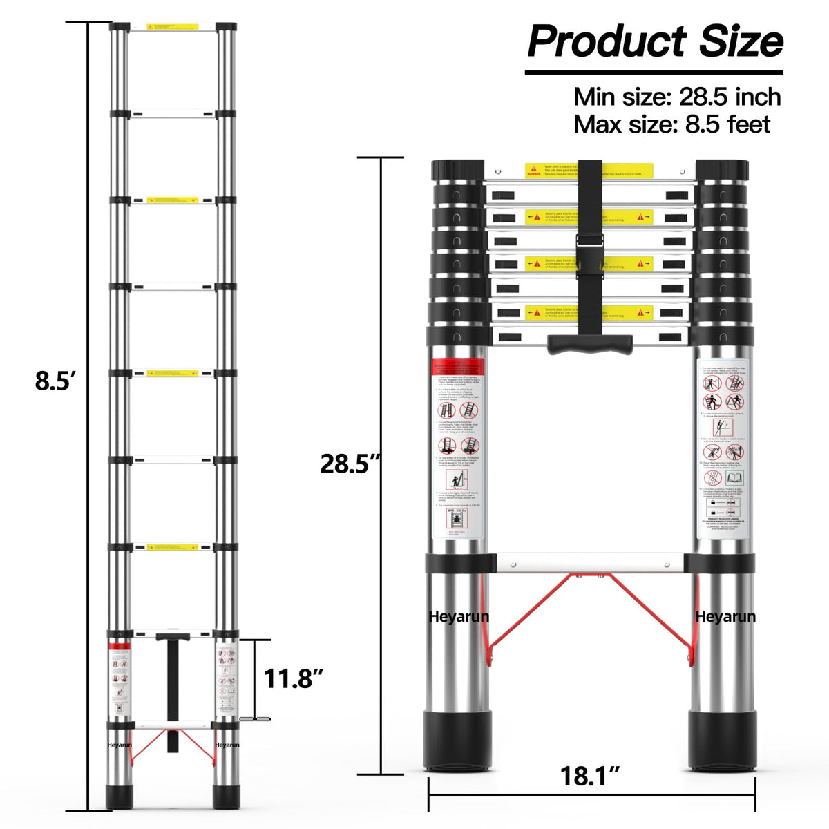 8.5 FT Aluminum Telescoping Ladder 330 lbs Capacity M126