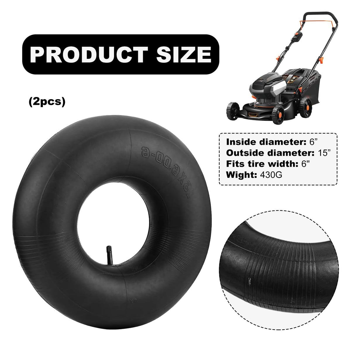 2 PCS 15×6.00-6" Inner Tubes with TR-13 Straight Valve Stem C3728