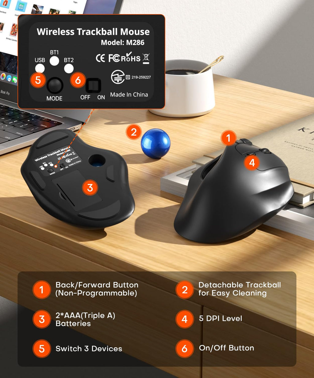 Ergonomic Wireless Trackball Mouse N2396
