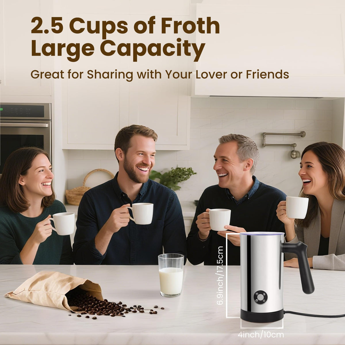 Electric Milk Frother 4-in-1 Foam Maker 10.6 oz A912