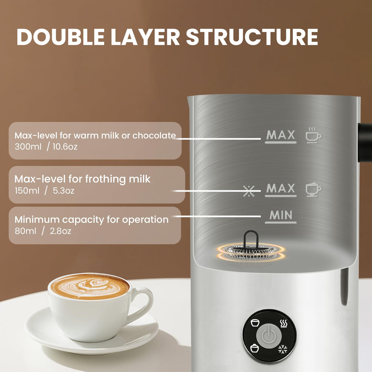 Electric Milk Frother 4-in-1 Foam Maker 10.6 oz A912