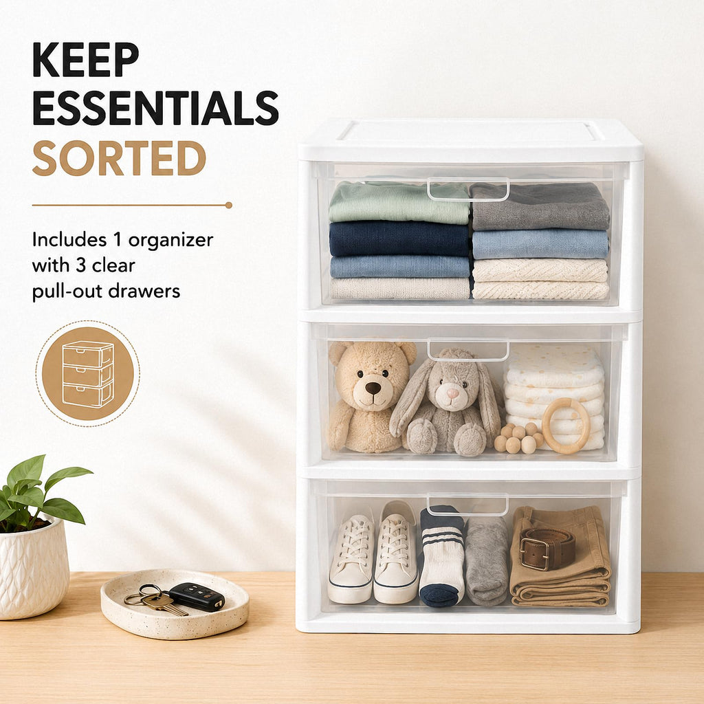 3 Drawer Clear Plastic Storage Organizer X60444