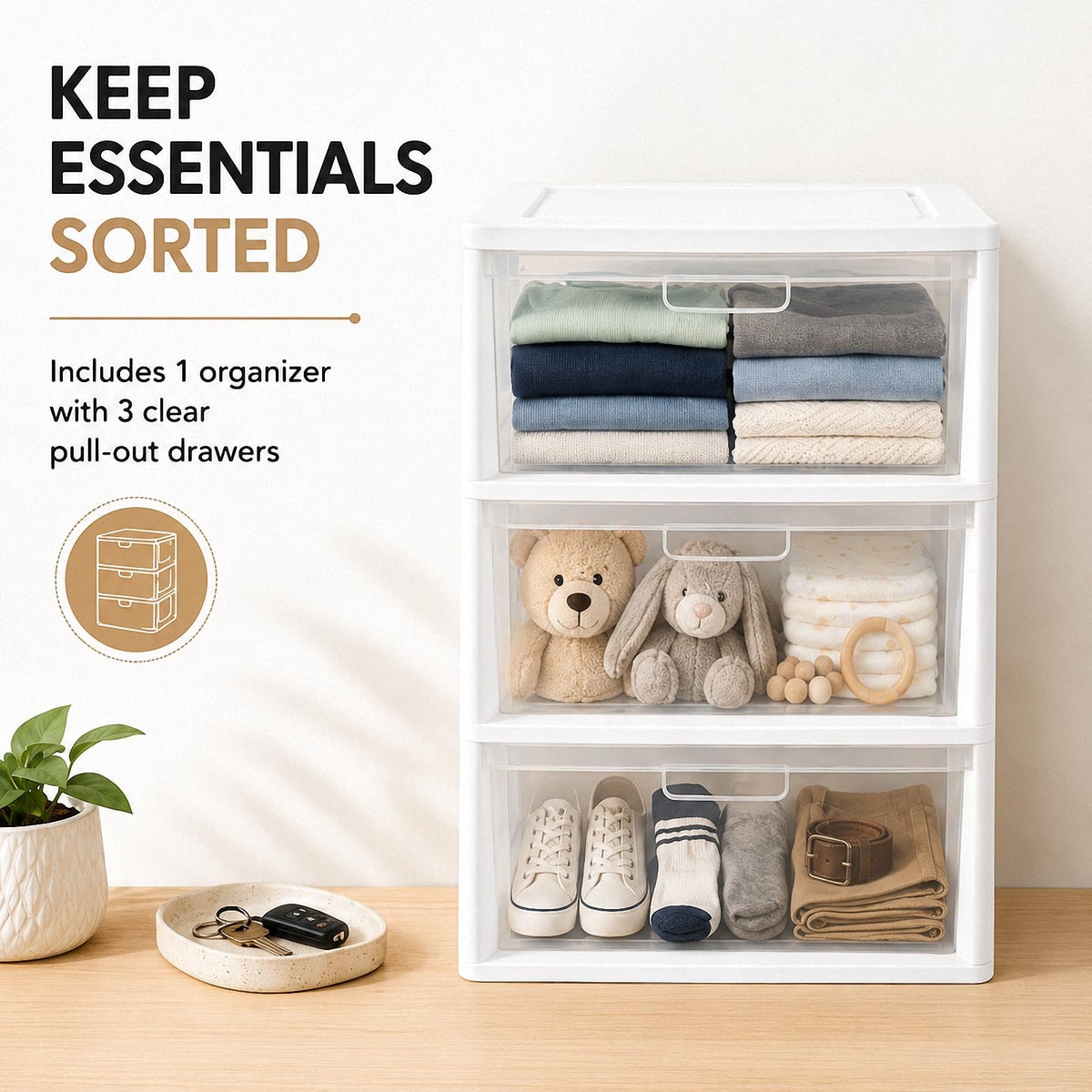 3 Drawer Clear Plastic Storage Organizer X60444