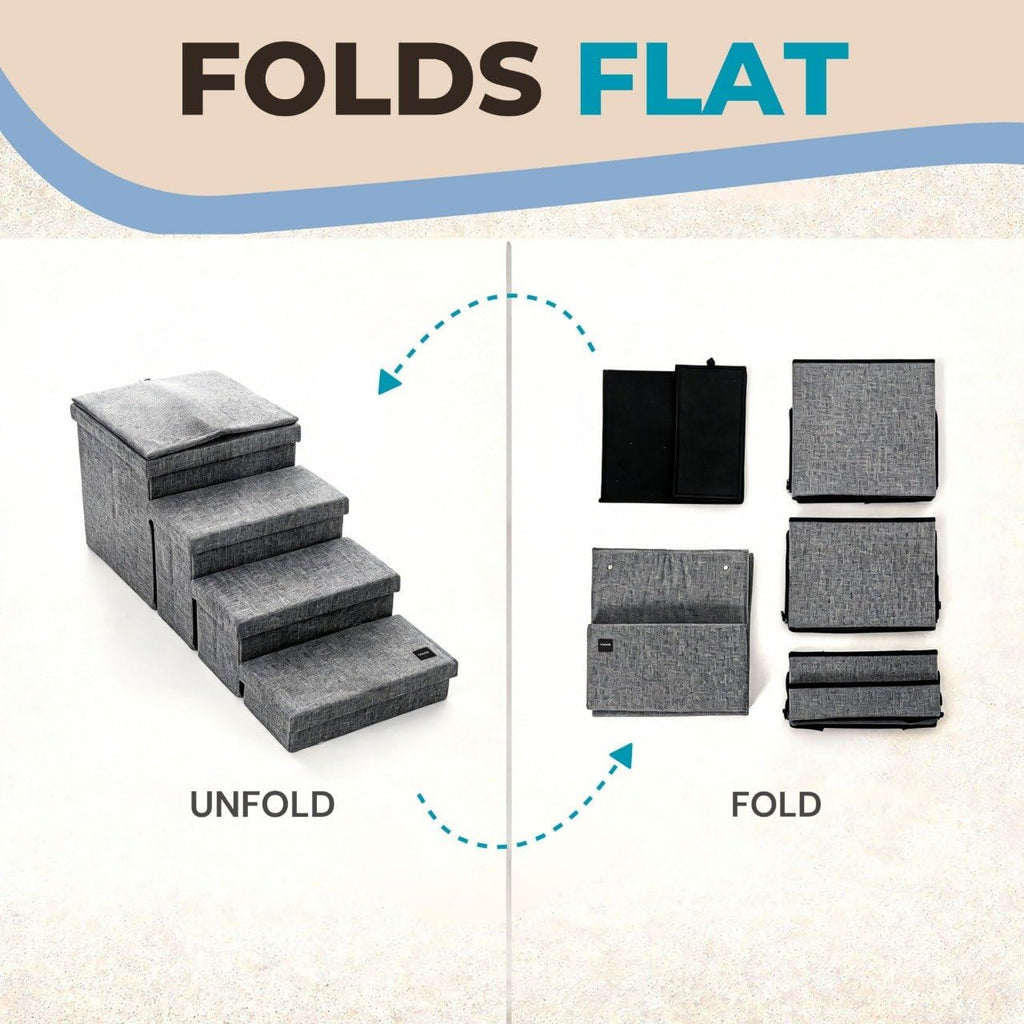 Foldable Grey 4 Steps Dog Stairs with Cushion B40574