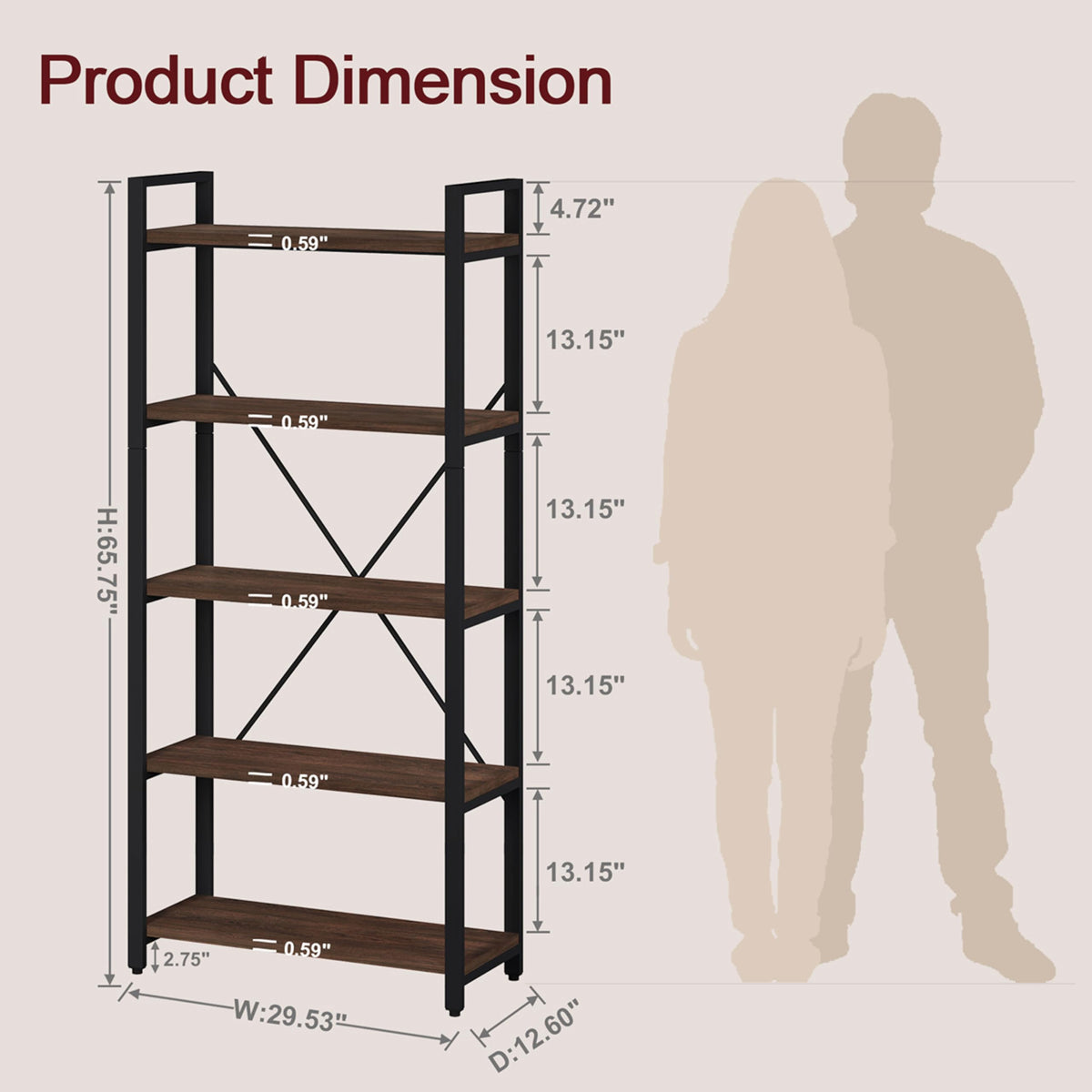 5 Tier Wood and Metal Bookshelf F883431