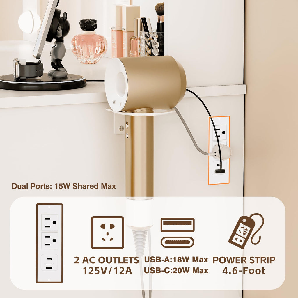 White Vanity Desk with Mirror & Charging Station W8409