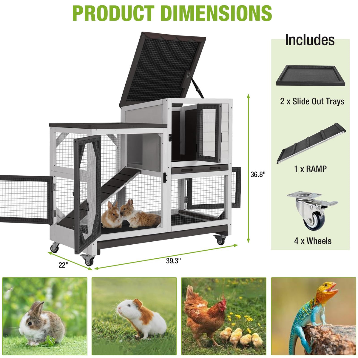 2-Story Wooden Rabbit Hutch with Wheels Q40466