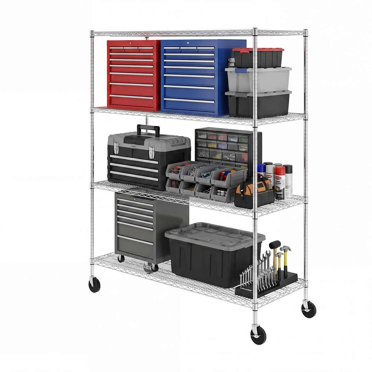 4-Tier Heavy Duty Steel Wire Rack with Wheels O58194