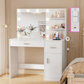 White Vanity Desk with Mirror & Charging Station W8409