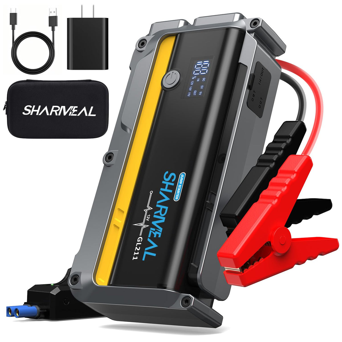 12000mAh 12V Portable Jump Starter with Flashlight and Jumper Cable I277