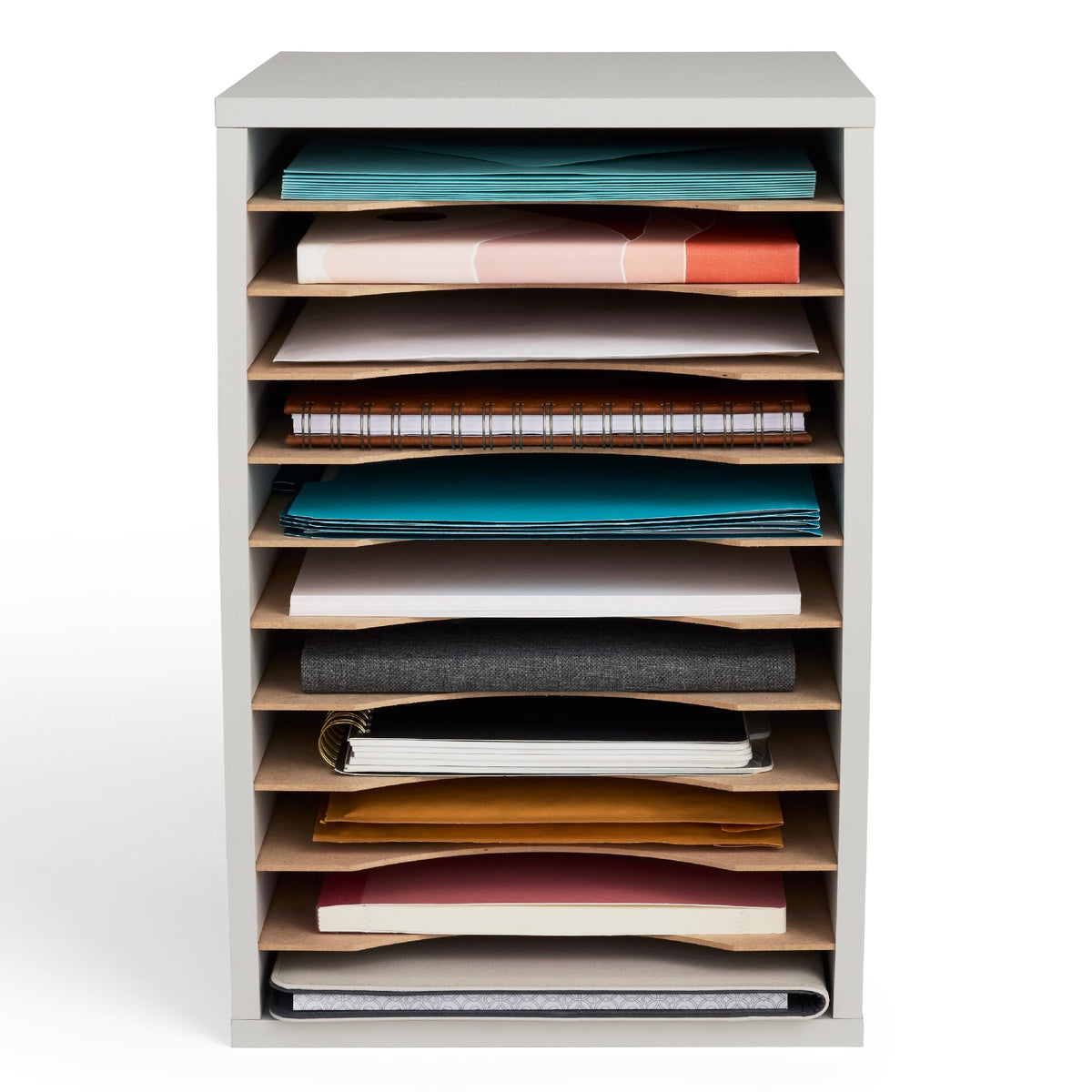 11 Compartment Gray Wood Literature Organizer Z95211
