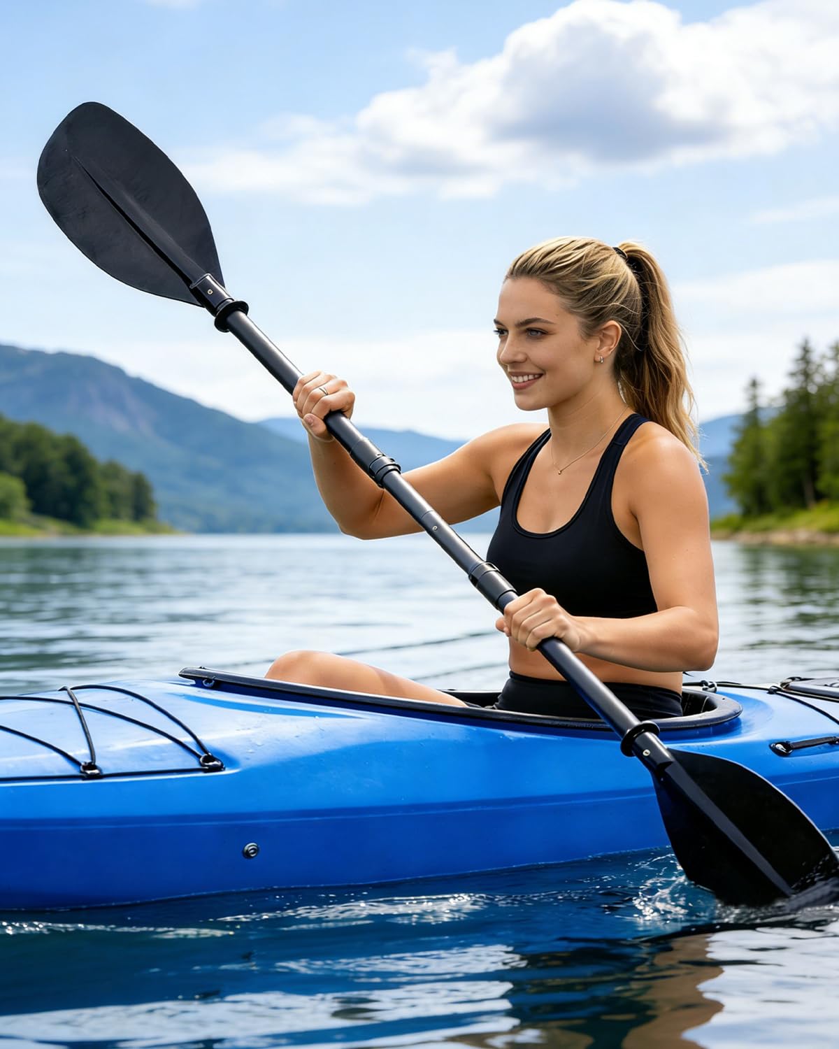 Adjustable Telescopic Kayak Paddle Stainless Steel Shaft Fiberglass Blades A798988