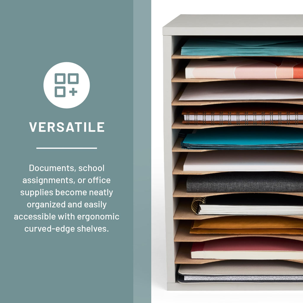 11 Compartment Gray Wood Literature Organizer Z95211