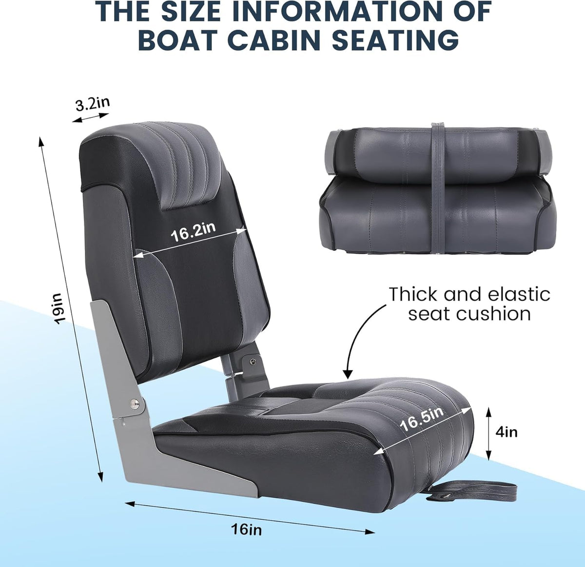 2 Pack Low Back Folding Boat Seats Black Gray E643479