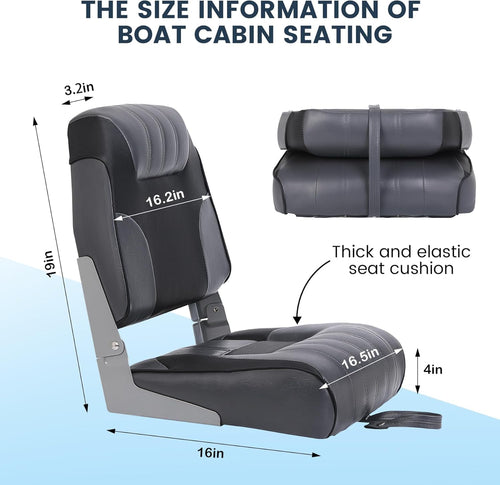 2 Pack Low Back Folding Boat Seats Black Gray E643479