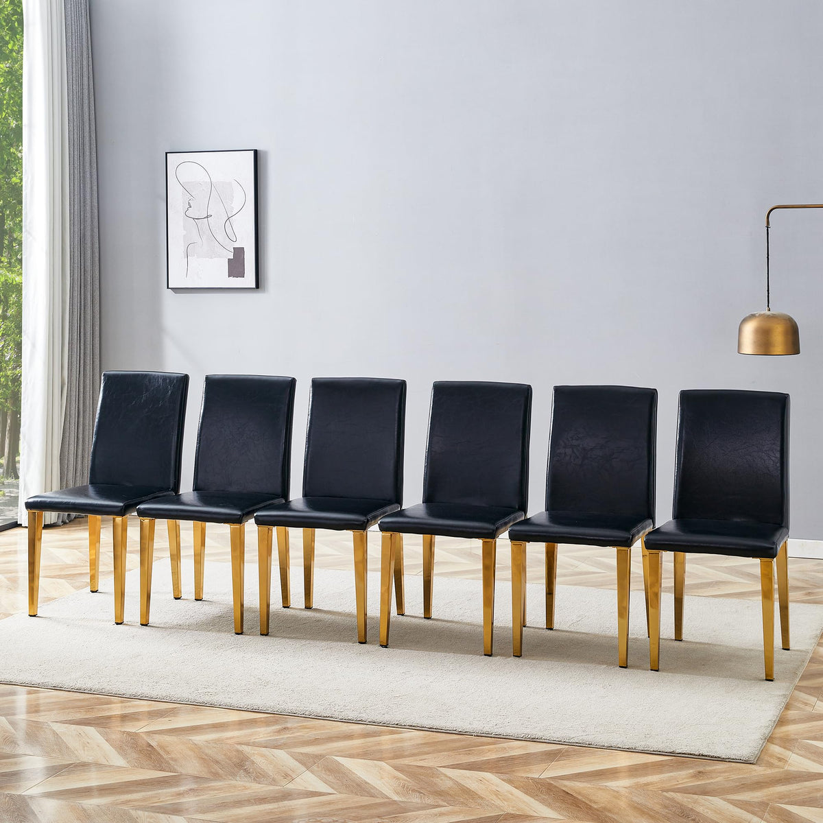 Black PU Leather Dining Chairs Set of 6 I7166