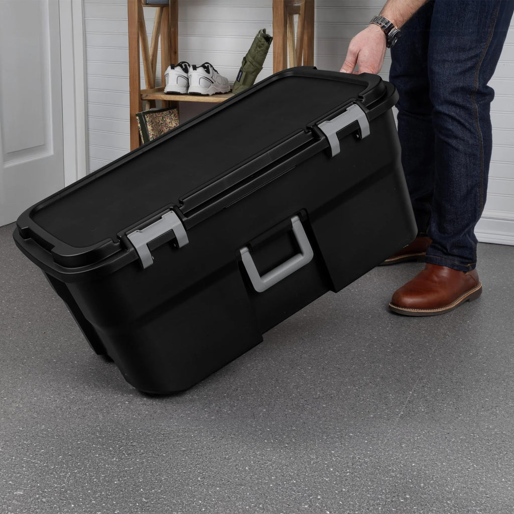 Black Plastic Storage Footlocker with Wheels T364129