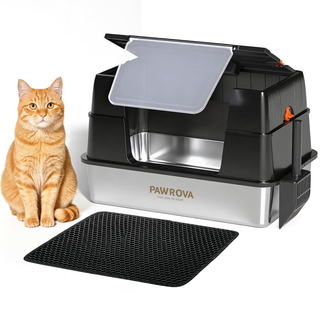 XL Stainless Steel Enclosed Cat Litter Box with Flip-Up Lid C755