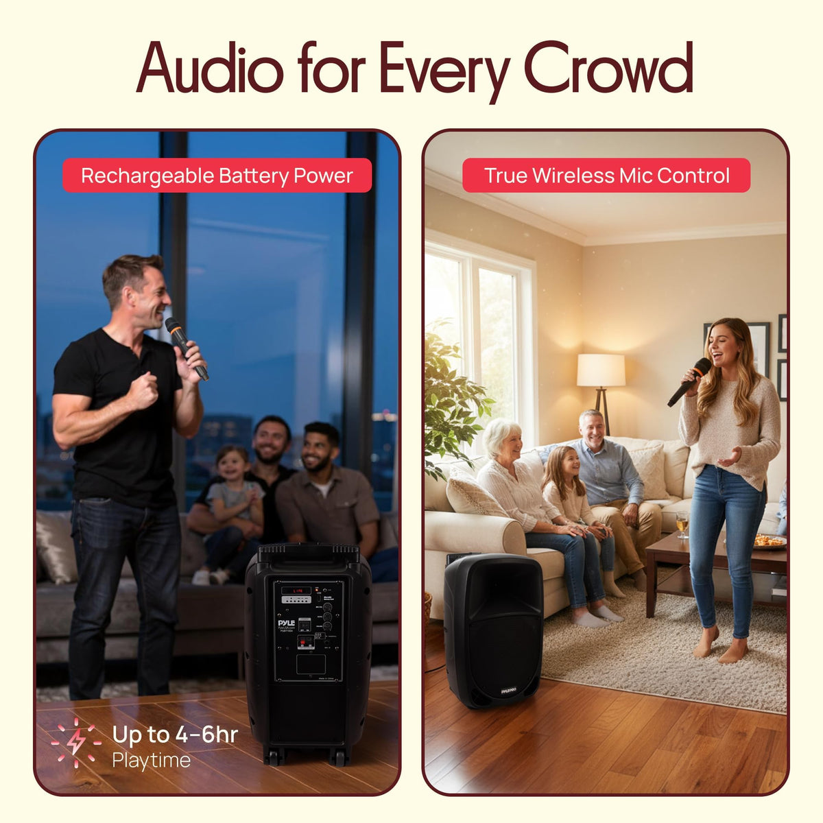 1000W Portable Bluetooth PA Speaker with 10'' Subwoofer and Wireless Mic F3673