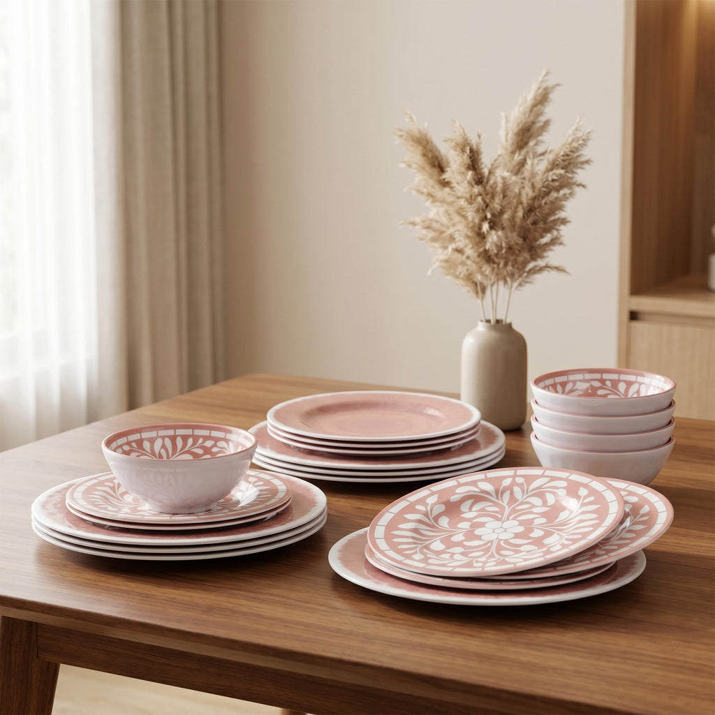 12 Pcs Light Pink Melamine Dinnerware Set W848