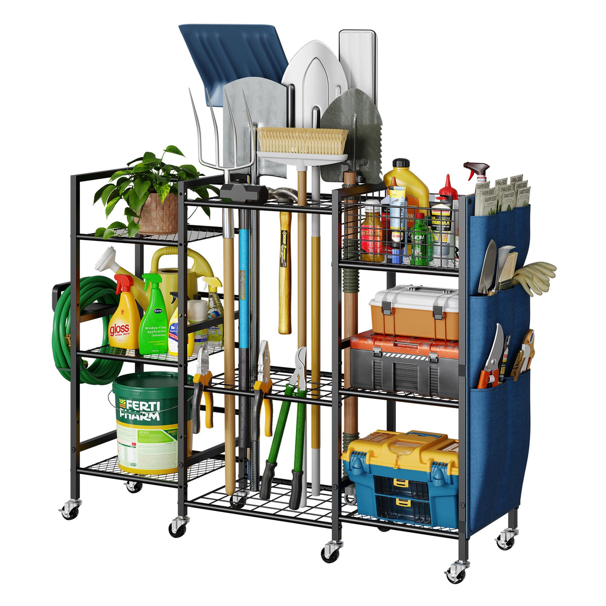 3-Sided Garden Tool Organizer with Wheels Q174