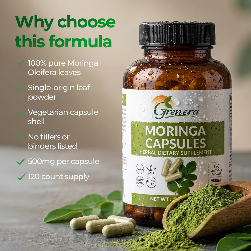 Moringa Capsules 500mg Moringa Oleifera Leaf Powder 120 Count U982
