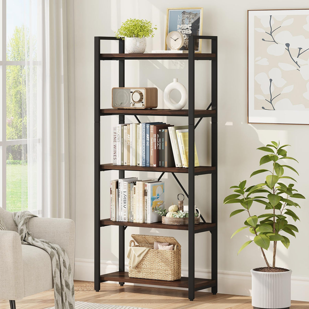 5 Tier Wood and Metal Bookshelf F883431