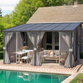 14' x 10' Hard Top Lean to Gazebo with Curtains and Mosquito Netting P52968
