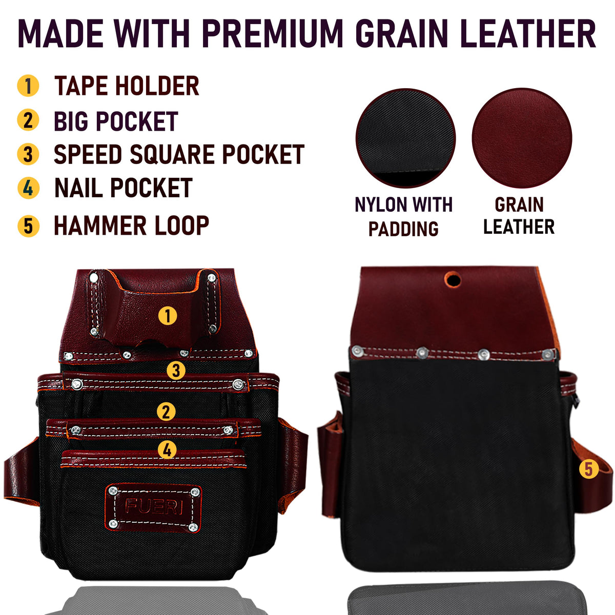 Heavy Duty Leather & 1680D Nylon 26 Pockets Electrician Tool Belt & Bag Combo H195