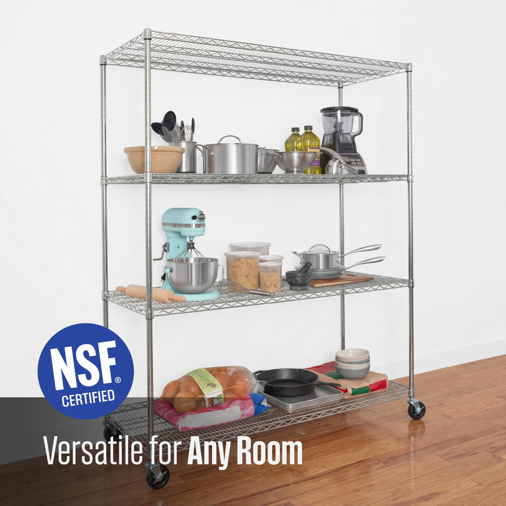 4-Tier Heavy Duty Steel Wire Rack with Wheels O58194