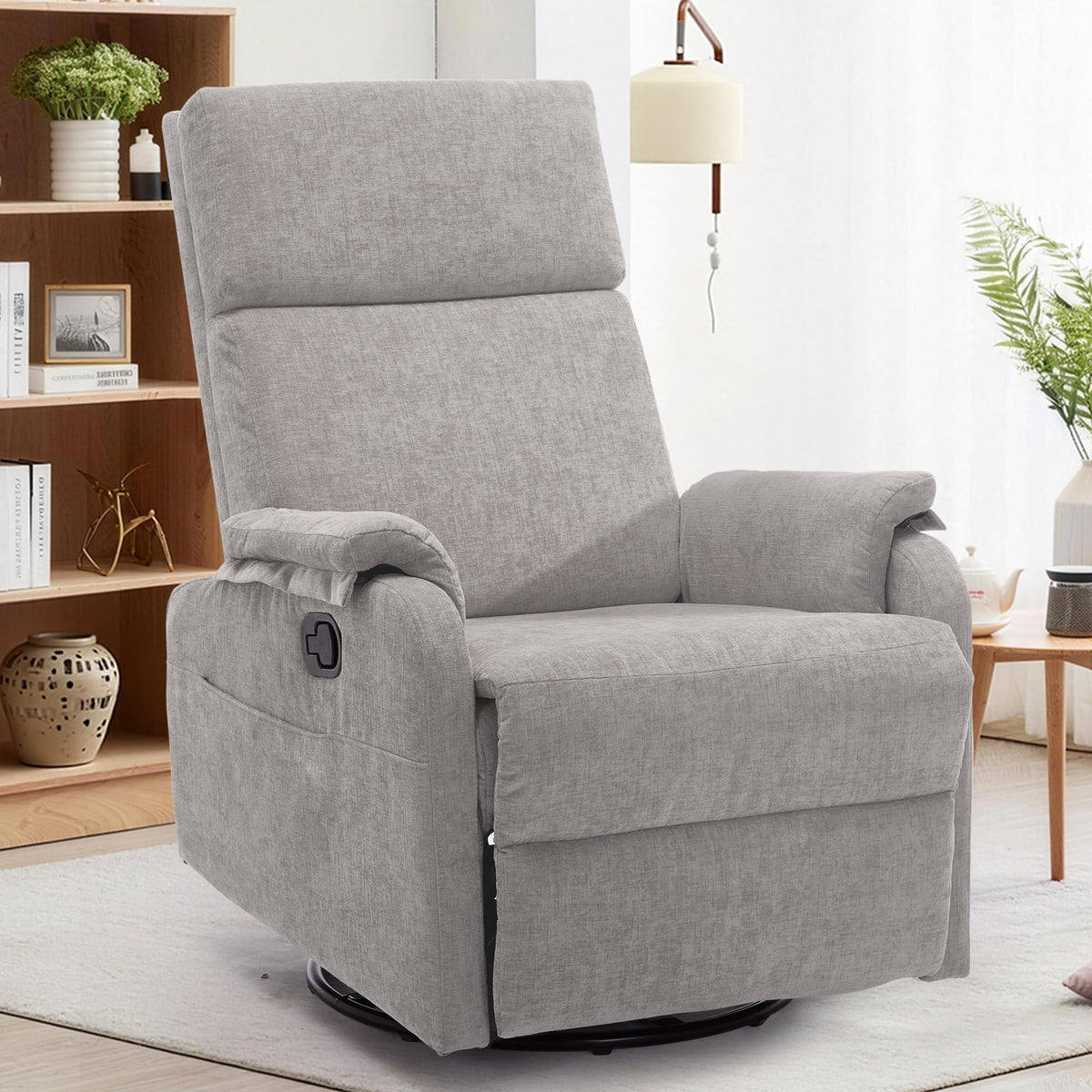 Chenille Grey Swivel Rocking Recliner Chair M771127