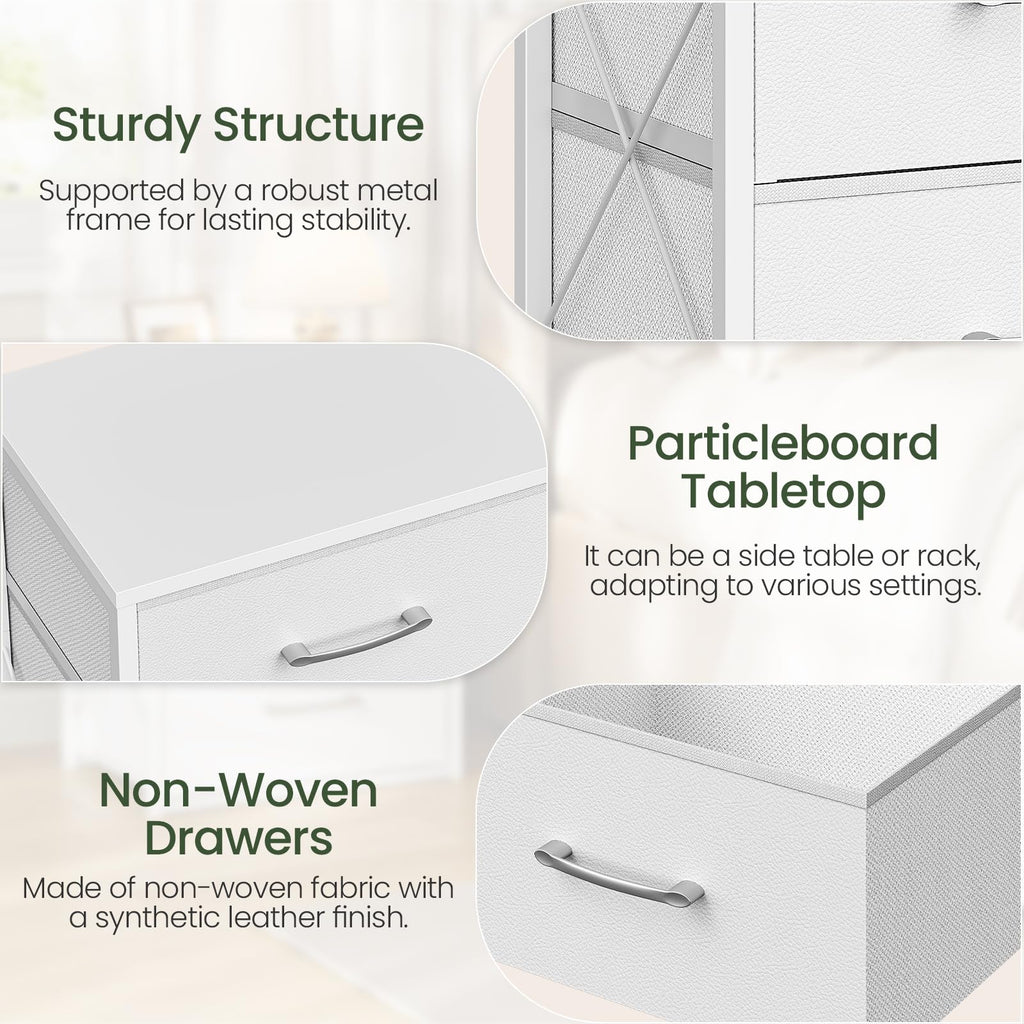 White 3 Drawer Fabric Storage Dresser with Wooden Top A8146