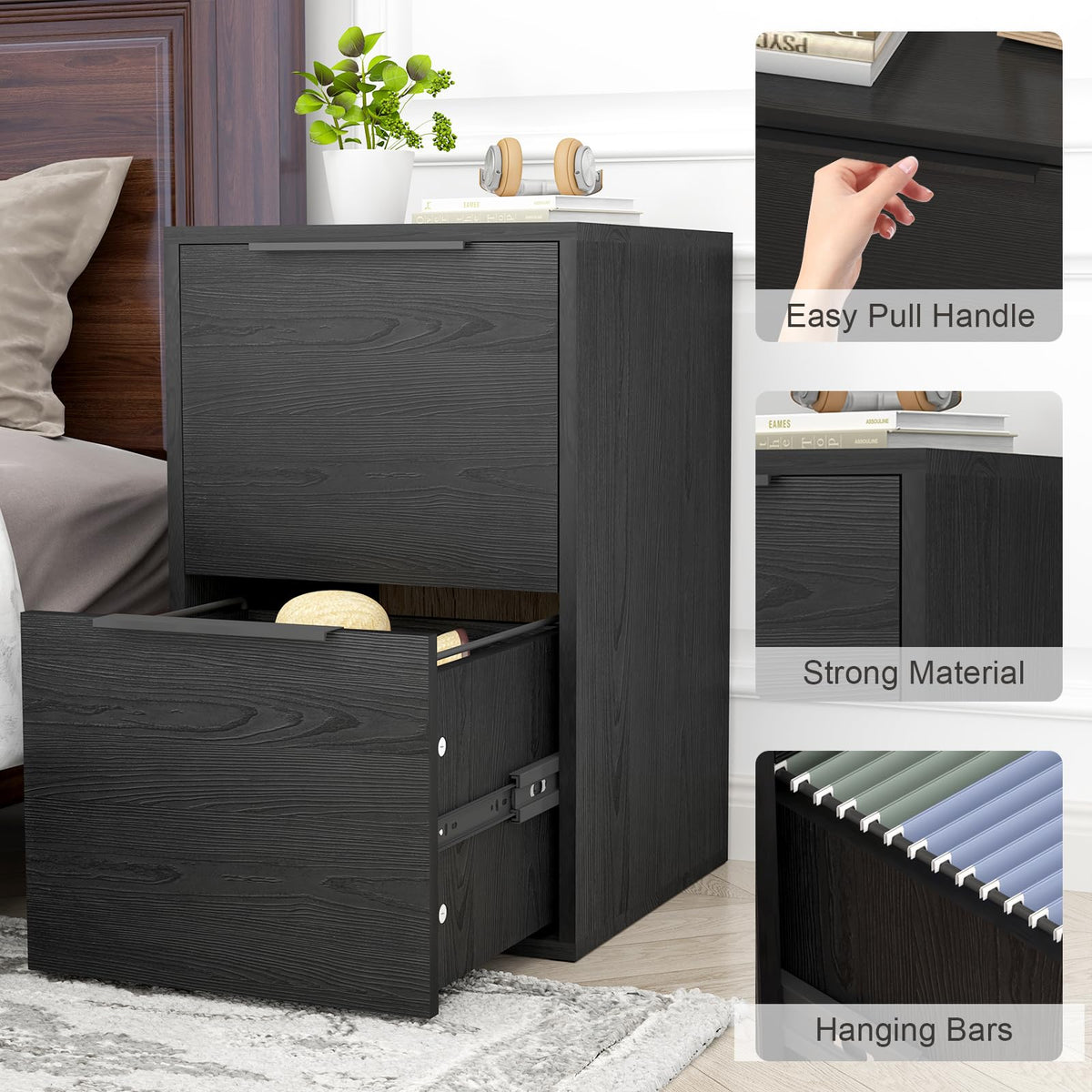 Black Two Drawer Wood File Cabinet J239081