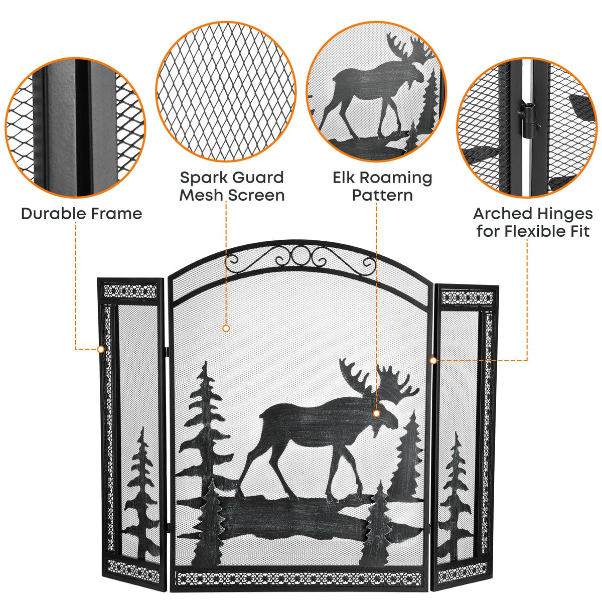 3 Panel Fireplace Screen with Guard Grate D50099
