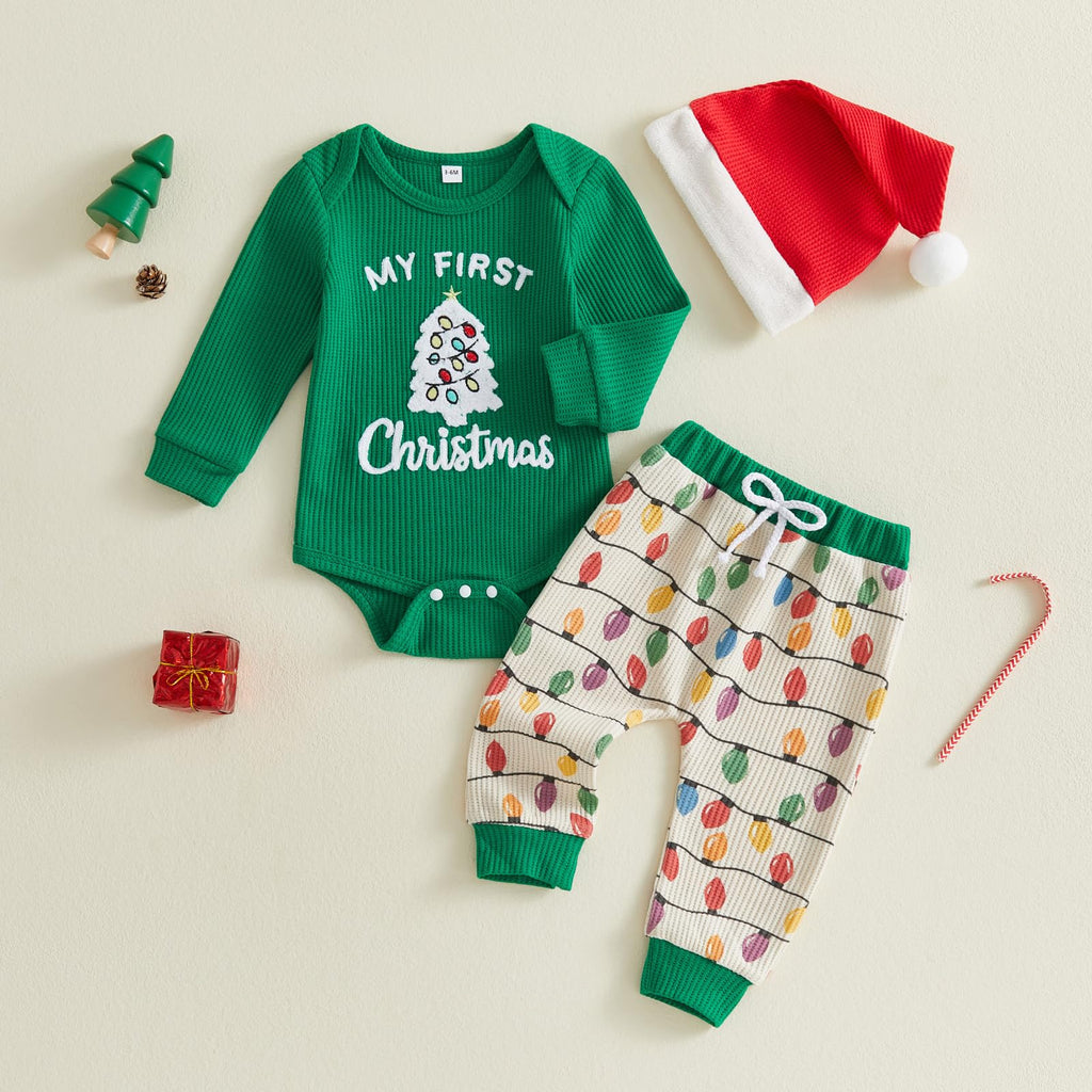 Baby Boy Christmas Outfit Romper Pants Hat F758838