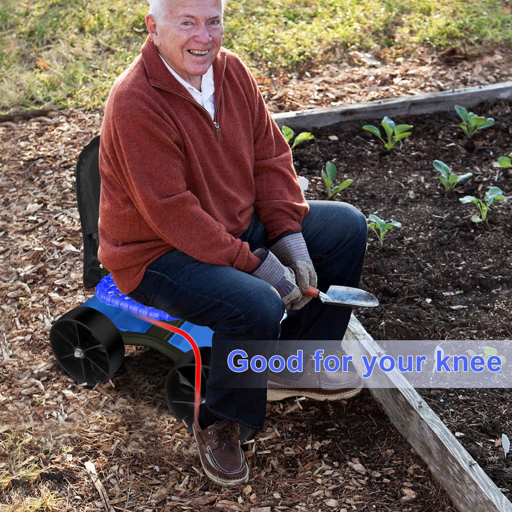 Blue Rolling Garden Cart with Four Wheels and Tool Bag K37839