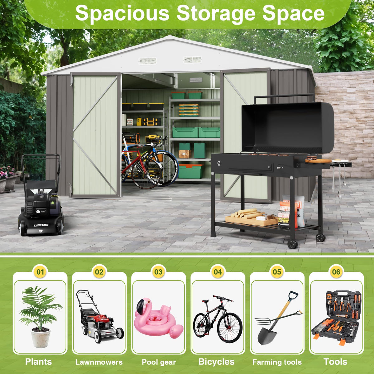 10x10 FT Grey Outdoor Storage Shed Q1520