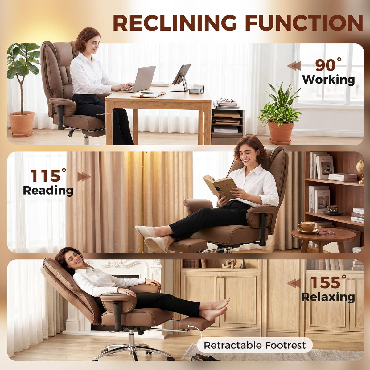 Brown Ergonomic Reclining Office Chair with Footrest E433670