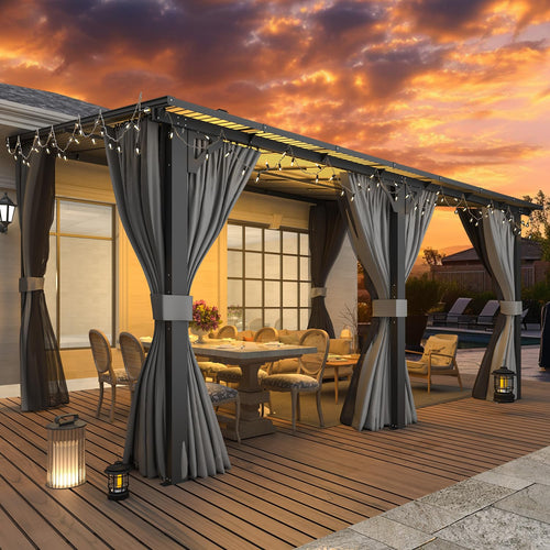 14' x 10' Hard Top Lean to Gazebo with Curtains and Mosquito Netting P52968