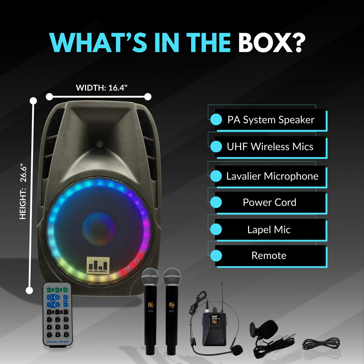 15" 2000W Portable PA Speaker System with Wireless Microphones N8067
